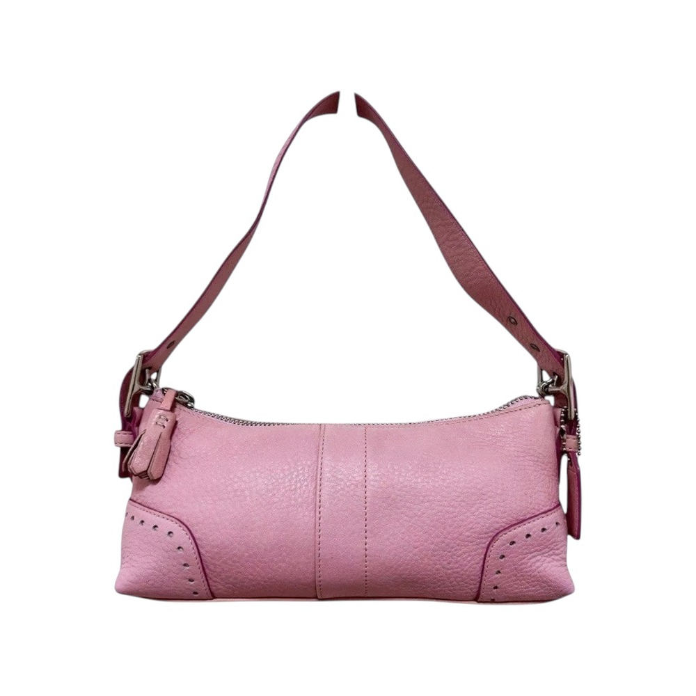 Coach Hamptons Demi‎ Baguette Bag Pink Pebbled Leather Y2K 5052